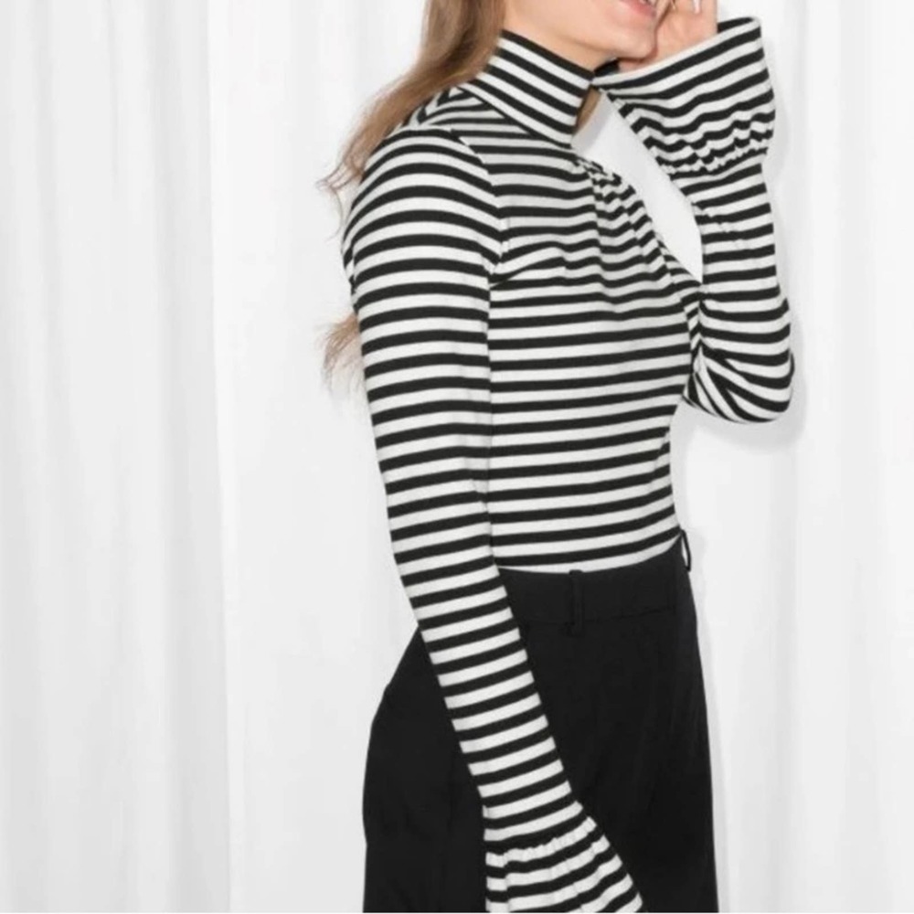 Stockholm Atelier & Other Stories Trumpet Sleeve Turtleneck Striped Top Size 10
